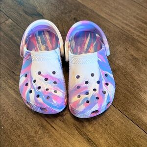 CROCS Kids Sandals in White, Pink, and Purple